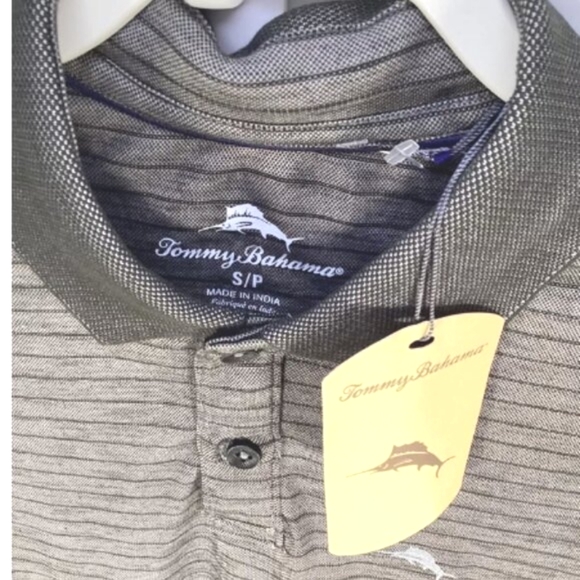 Tommy Bahama Men's "Coal" Dark Grey Striped Polo Golf Shirt Small NWT - Picture 2 of 2
